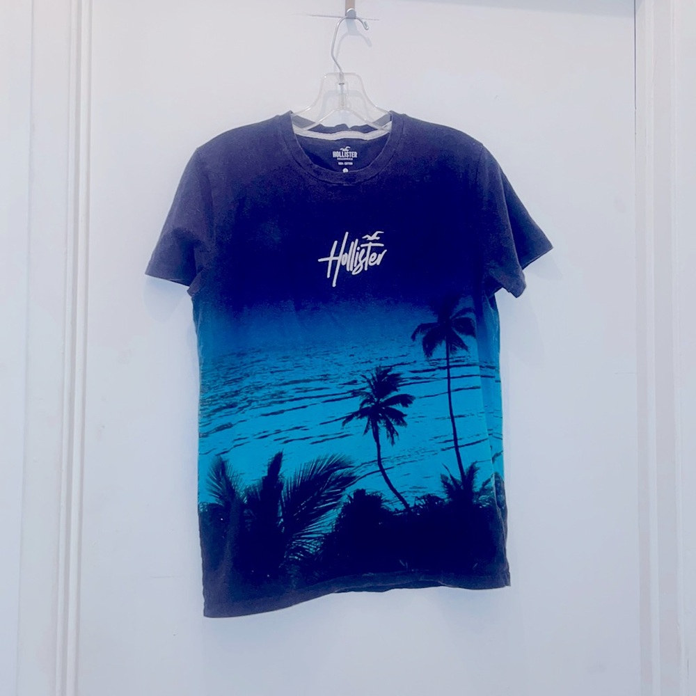 Hollister beach graphic print t shirt in blue size small